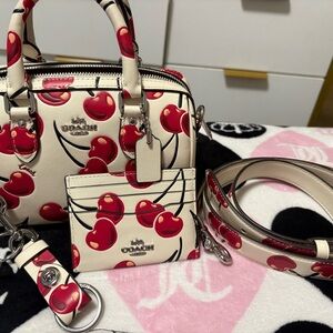 Coach Cherry Print Satchel and Accessories - Cream and Red